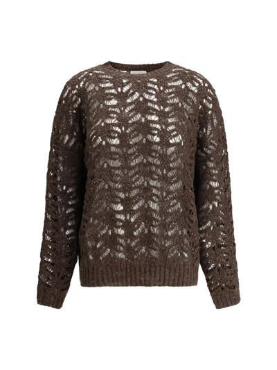BRUNELLO CUCINELLI PERFORATED SWEATER WITH SEQUINS