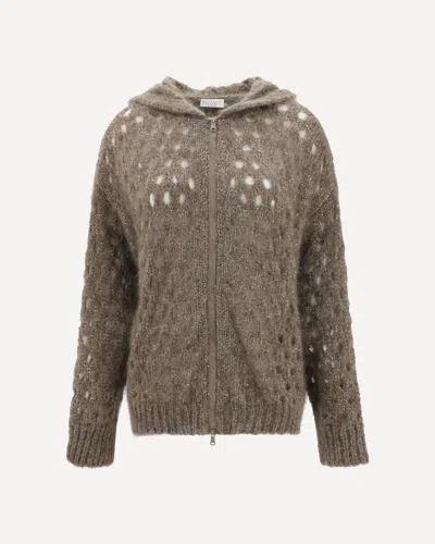 Brunello Cucinelli Perforated Wool Cardigan In Sand