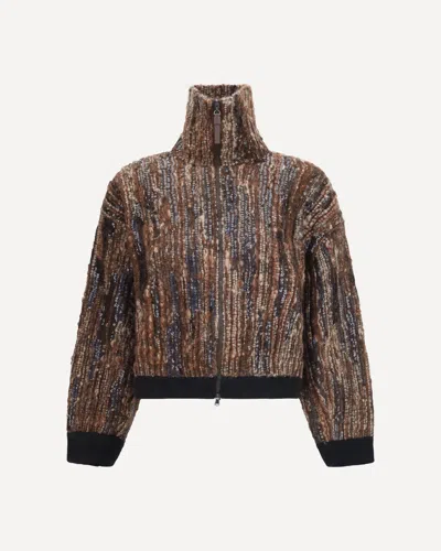 Brunello Cucinelli Perforated Zip Cardigan In Brown