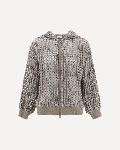Brunello Cucinelli Perfored Wool Cardigan In Brown