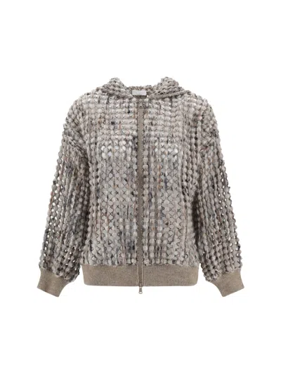 Brunello Cucinelli Perfored Wool Cardigan In Gray
