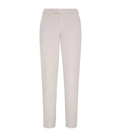 Brunello Cucinelli Pima Cotton Comfort Gabardine Italian Trousers In Multicolor