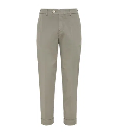 Brunello Cucinelli Pima Cotton Slim Trousers In Green