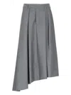 Brunello Cucinelli Wool Skirt With Asymmetrical Hem And Pleated Design In Gray