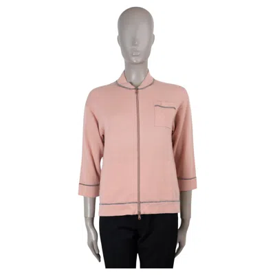Pre-owned Brunello Cucinelli Pink Cashmere 2015 Monili Zip Cardigan Sweater S