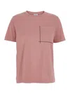 Brunello Cucinelli Pink Crewneck T-shirt With Monil Detail On The Front In Cotton Woman