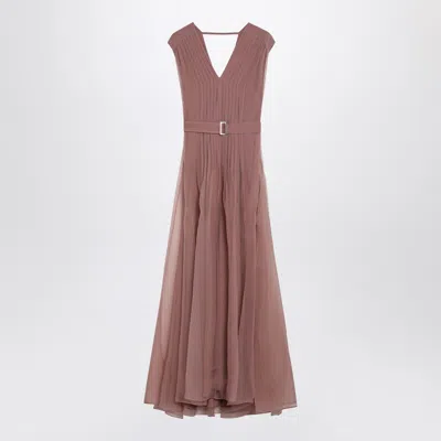 Brunello Cucinelli Pink Crispy Silk Dress With Belt In Purple