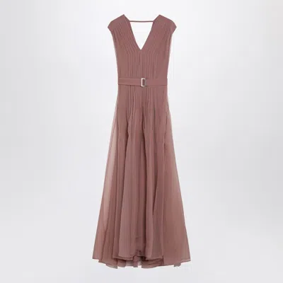 Brunello Cucinelli Pink Crispy Silk Dress With Belt Women