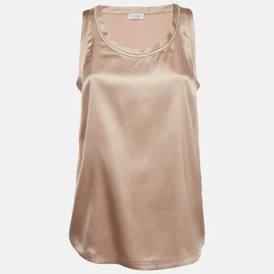 Pre-owned Brunello Cucinelli Pink Satin Silk Blend Tank Top M