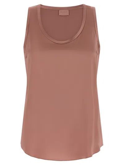 Brunello Cucinelli Satin Flared Top In Brown