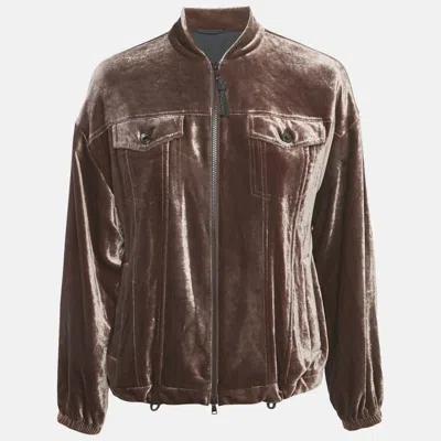 Pre-owned Brunello Cucinelli Pink Velvet Zip-up Jacket S