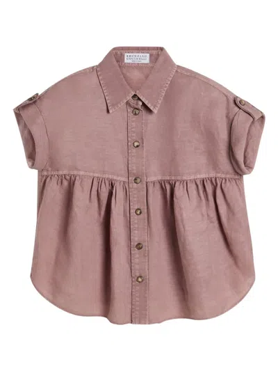 Brunello Cucinelli Kids' Pinpoint Shirt In Pink