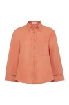 Brunello Cucinelli Pinpoint Shirt With Monili In Orange