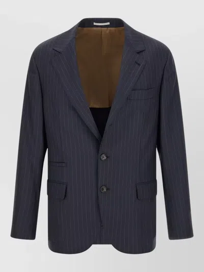 Brunello Cucinelli Pinstripe Batavia Single Breasted Blazer In Blue