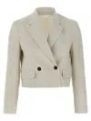 Brunello Cucinelli Double-breasted Short Blazer In White Linen And Cotton