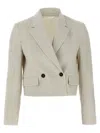Brunello Cucinelli Double-breasted Short Blazer In White Linen And Cotton