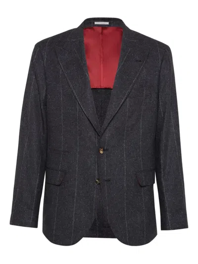 Brunello Cucinelli Chalk Stripe Blazer In Animal Print