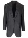 Brunello Cucinelli Pinstriped Wool Blazer In Grey