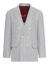 Brunello Cucinelli Double-breasted Blazer In Pinstripe Pattern In Grey