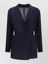 Brunello Cucinelli Metallic Pinstripe Cotton Gauze Belted Double-breasted Blazer Jacket