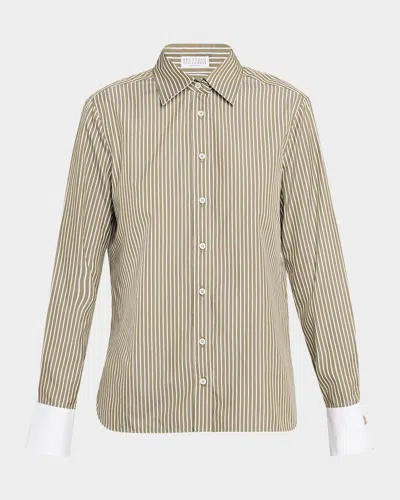 Brunello Cucinelli Pinstripe Cotton-silk Button-front Blouse