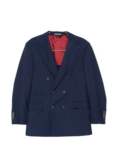 Brunello Cucinelli Pinstripe Double-breasted Blazer In Blue