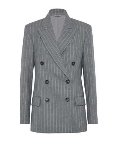 BRUNELLO CUCINELLI PINSTRIPE DOUBLE-BREASTED BLAZER