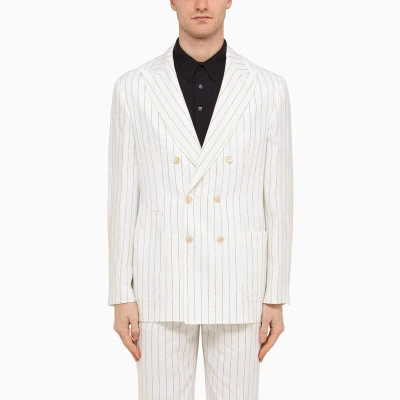 Brunello Cucinelli White Linen Pinstripe Double-breasted Jacket Men