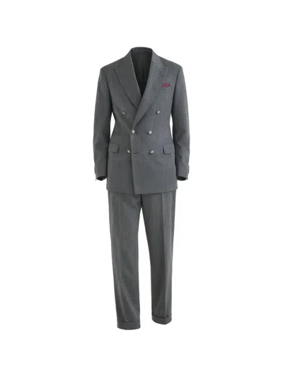 Brunello Cucinelli Pinstripe Double-breasted Suit In Gray