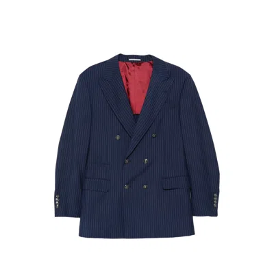 Brunello Cucinelli Pinstripe Double-breasted Blazer In Blue