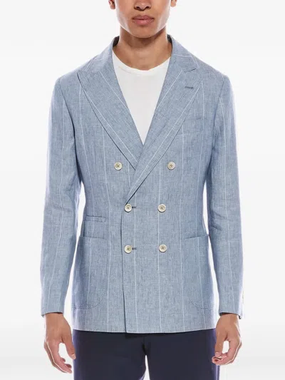 Brunello Cucinelli Celeste Linen Double Breasted Blazer In Blue