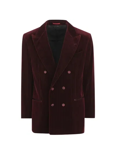 Brunello Cucinelli Pinstripe Cotton Velvet Double-breasted Blazer In Burgundy