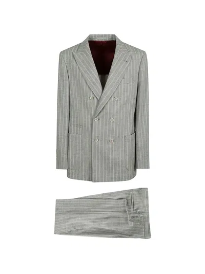Brunello Cucinelli Pinstripe Double-breasted Suit In Gray