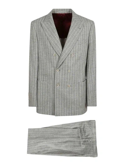 Brunello Cucinelli Pinstripe Double-breasted Suit In Gray