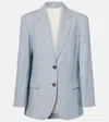 Brunello Cucinelli Pinstripe Linen, Cotton, And Hemp Blazer In Celeste/bianco