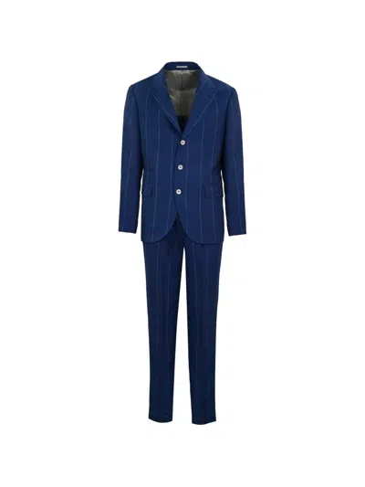 Brunello Cucinelli Pinstripe Linen Suit In Blue