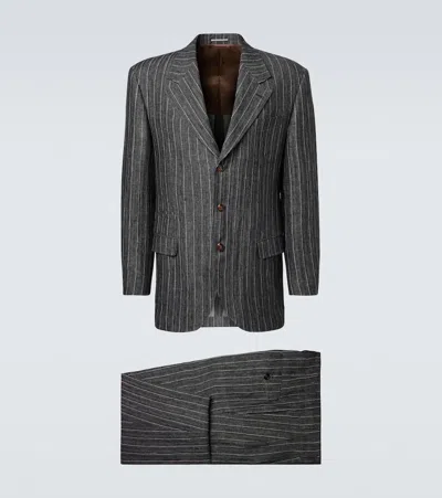 Brunello Cucinelli Pinstripe Linen Suit In Gray