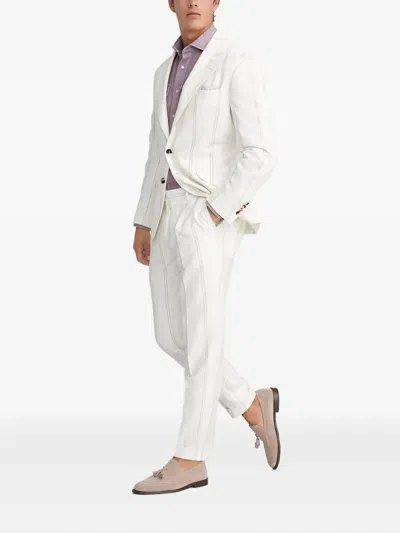Brunello Cucinelli Pinstripe Linen Suit In White