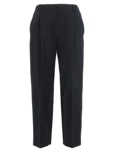 Brunello Cucinelli Pinstripe Pants In White/black