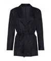 Brunello Cucinelli Double-breasted Jacket With Pinstripe Detail And Belted Waist In Black