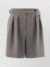 Brunello Cucinelli Grey Bermuda Panrs With Off-centered Button Closure And All-over Striped Motif In Linen Blend Woman In Multi