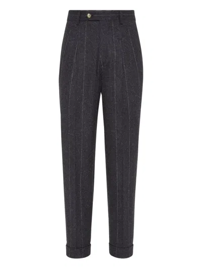 Brunello Cucinelli Leisure Fit Trousers With Double Pleats In Gray