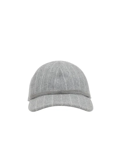 Brunello Cucinelli Pinstripe-print Baseball Cap In Gray