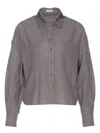 Brunello Cucinelli Pinstripe Sequin-collar Shirt In Gray