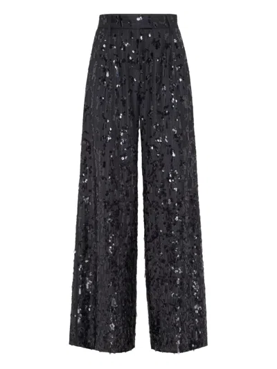 Brunello Cucinelli Loose Trousers With Swing Drops Embroidery In Black