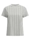 Brunello Cucinelli Women Striped T-shirt With Mini Sequins In Gray