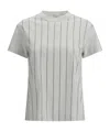 Brunello Cucinelli Women Striped T-shirt With Mini Sequins In Gray
