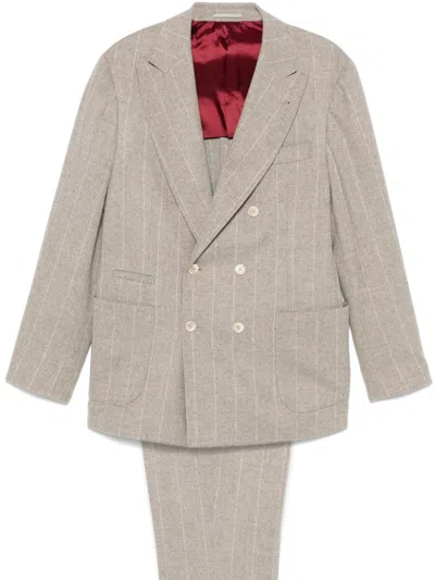 Brunello Cucinelli Pinstripe Suit In Neutrals