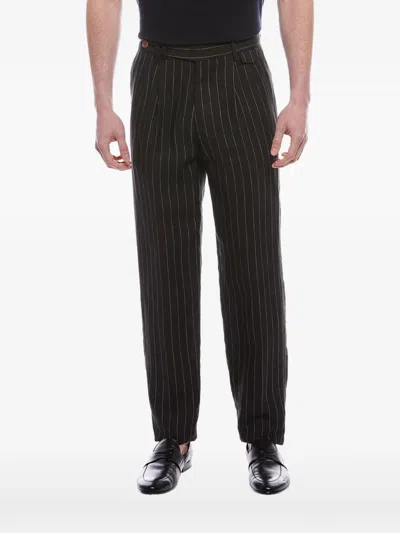 Brunello Cucinelli Black Pinstripe Tailored Trousers In Brown