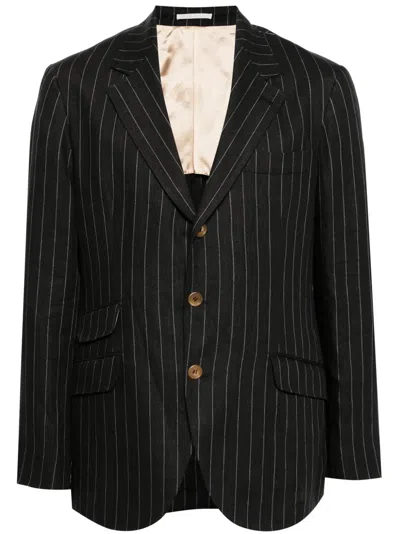 Brunello Cucinelli Pinstripe Virgin Wool Blazer In Grey